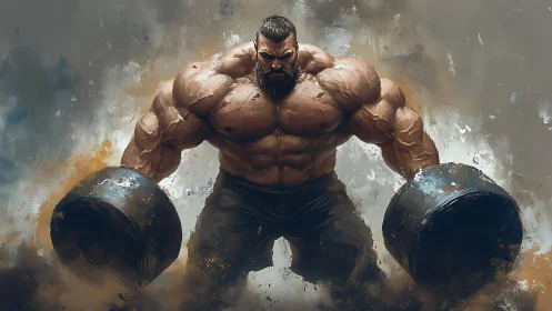 Colossal strongman forges power while storms of paint roar