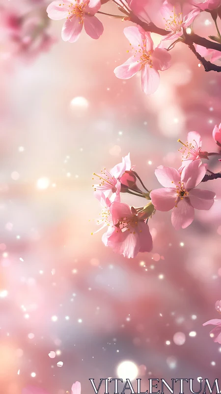 Cherry blossom blossoms with soft bokeh luminescence and delicate petal rendering.