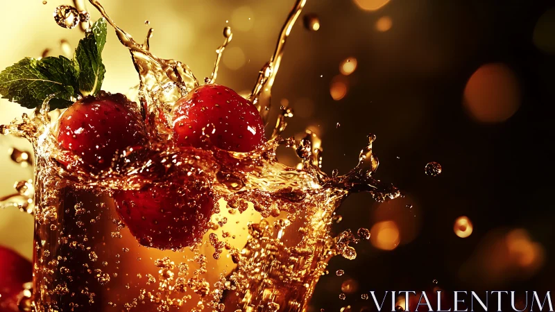 Red Berries Splash in Sparkling Juice Stream.