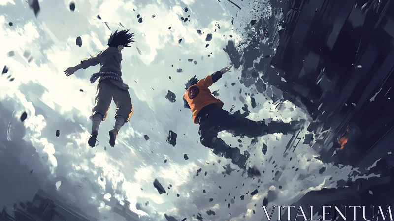 Anime duel shatters sky through explosive aerial clash.