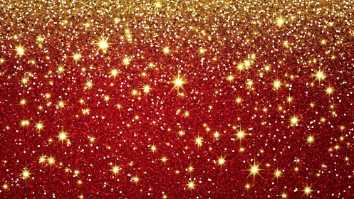 Gradated red to gold glitter field with dense bokeh star highlights