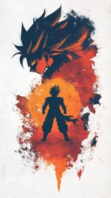 Fiery warrior silhouette rising through splashed orange energy.