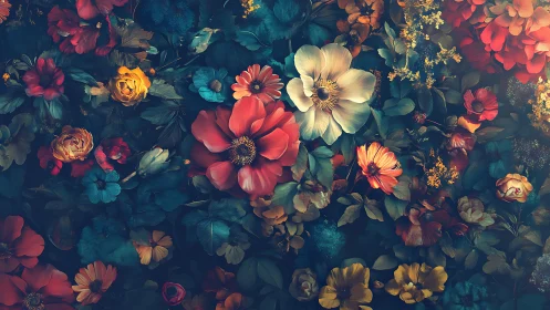 Midnight Garden Bursts: Where Jeweled Blooms Dance Against Darkness