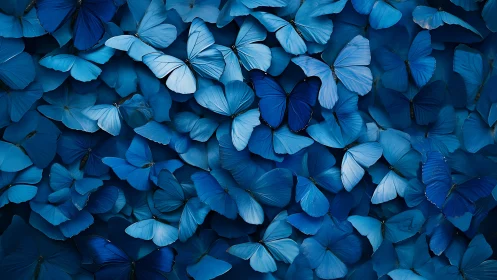 Dense overlay of monochromatic blue butterflies with tonal contrast