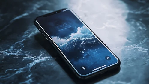 Ocean-tossed lockscreen drifting across cool marble calm.