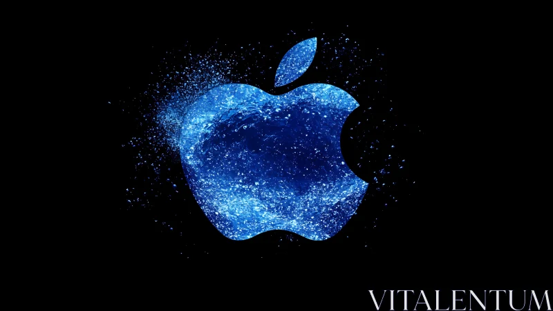 Blue liquid apple logo on solid black digital background.