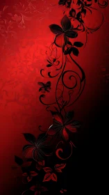 Red and Black Floral Vine Design on Crimson Background