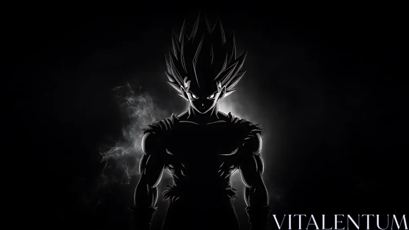 Backlit anime warrior silhouette with luminous edge contours.