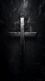 Metallic cross rendered on dark fractured textured background