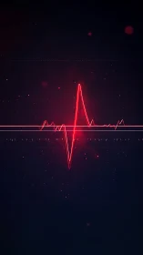 Neon red heartbeat waveform on dark cosmic backdrop.
