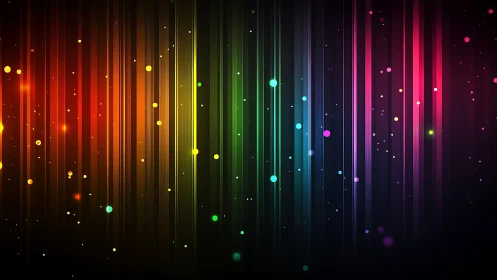 Vertical neon spectrum lines form a dynamic abstract light field