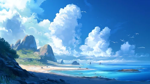 Coastal Landscape with Rock Formations and Turquoise Waters.