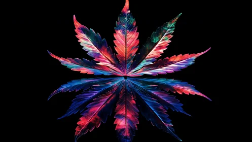 Radiant rainbow leaf glows boldly against deep black space