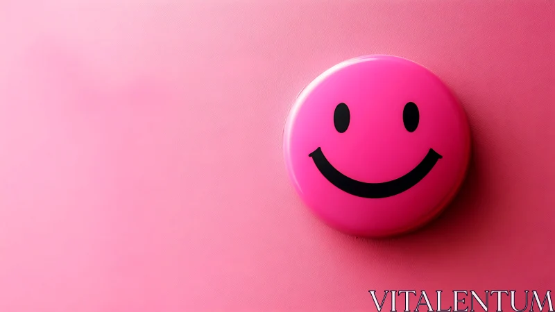 Pink smiley badge on solid minimal monochrome background.