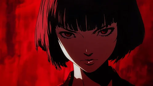 Stylized close-up of short-haired character under red light