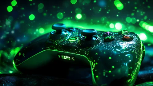 Neon-Lit Gaming Controller in Digital Glow Environment.