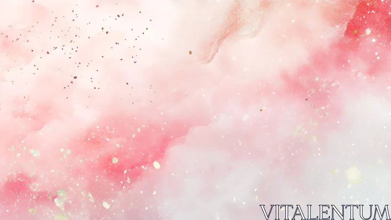 Soft pink watercolor cloud background with gold flecks.