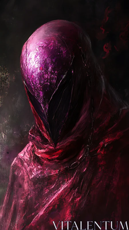 Digital painting of chained crimson wraith with reflective helm.