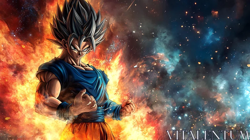 Cosmic warrior ignites within explosive nebular firestorm.