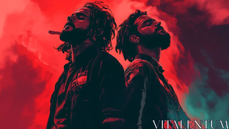 Back to back duo in red storm digital portrait.