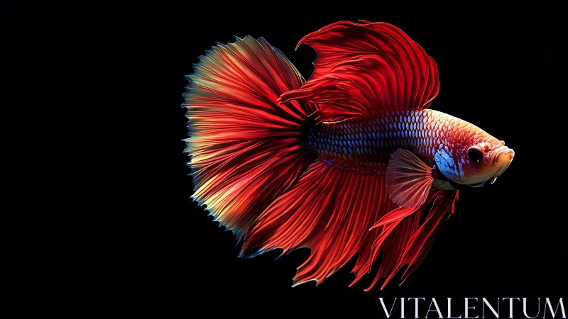 High-contrast macro study of red betta fish fin dynamics.