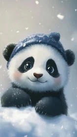 Snowflake daydream curls around a beanie-clad baby panda