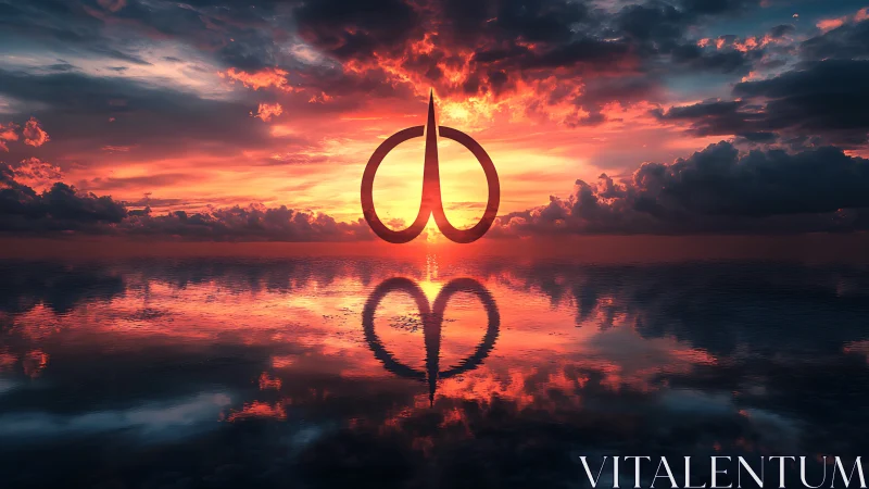 Surreal metallic loop rises over blazing ocean sunset.