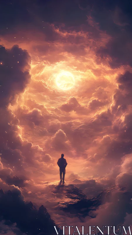 Wanderer Beneath Glowing Skies of Dreamy Starlit Clouds.