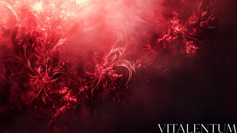 Red fractal floral plumes in dense abstract digital field.