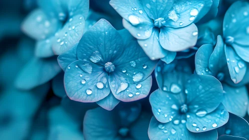 Turquoise flowers with water droplets in close-up detail.