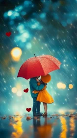 Love in the Rain: A Moment Under Red.