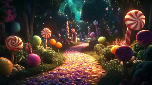 Enchanted Candy Forest Night Rendered in Luminous 3D.