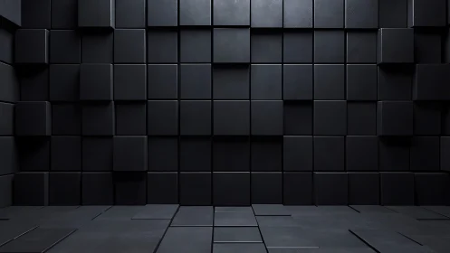 Dark cubic wall forms a minimal geometric 3D chamber.