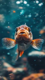 Pouty reef fish drifts through jewel-toned underwater haze.