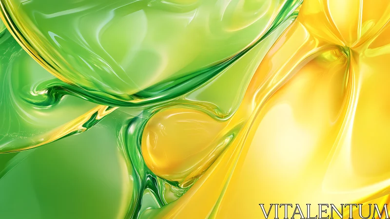 3D fluid abstraction in lime and citrus yellow glass planes.