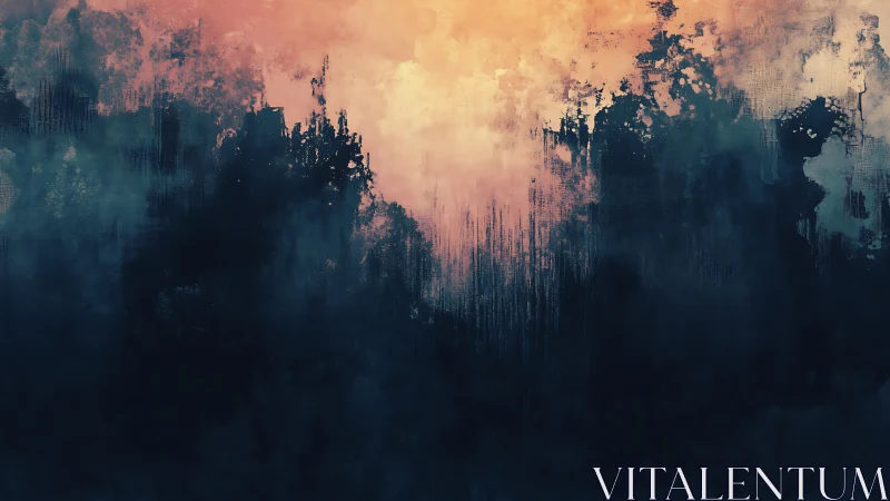 Stormy indigo clouds dissolve into radiant peach light.