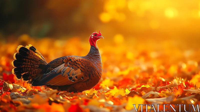 Wild Turkey in Autumn Leaves: High-Speed Photography Study.