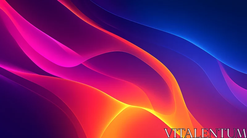 Neon gradient waves flow across deep blue digital horizon.