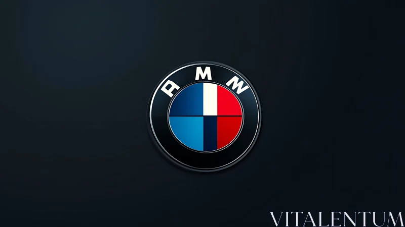 Round automotive emblem with blue, red and white design.