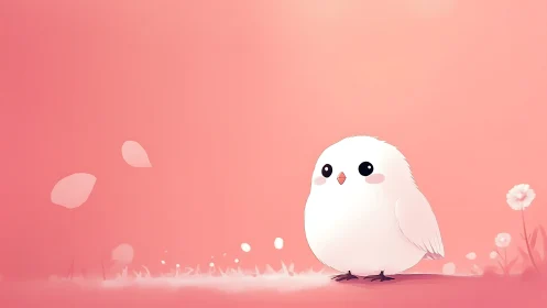 Plump cherry-blossom bird basking in blush-pink hush.