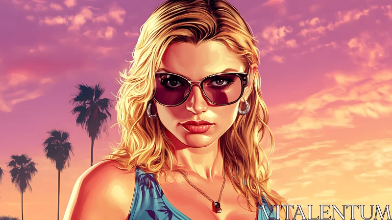 Sunset city cool girl under cotton candy skies.