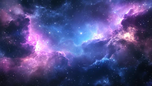Stellar nebula clouds in vibrant blue and magenta spectrum.