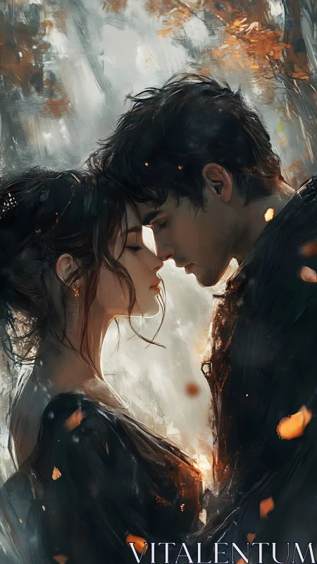 Two Figures in Intimate Moment with Golden Light