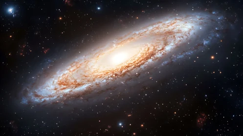 Spiral galaxy with bright core in deep star field space.