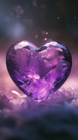 Crystalline Purple Heart Form with Internal Luminescent Refraction and Volumetric Atmospheric Partic