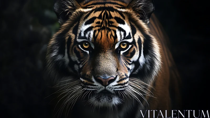 Predatory tiger portrait rendered in hyperreal chiaroscuro lighting