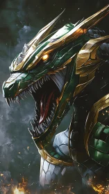 Mechanical dragon roars lightning-bright rage into smoky night