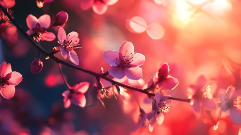 Delicate Blossoms Glowing in Warm Sunset Light