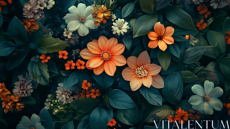 Garden Blooms in Warm Embrace: A Dance of Orange and Green.