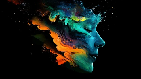 Colorful abstract portrait of a human face in profile.